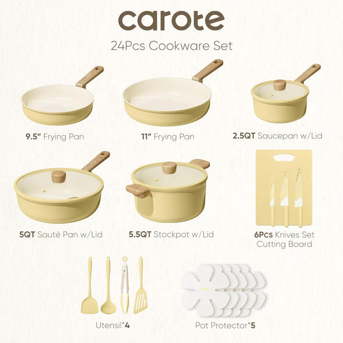 CAROTE  Ceramic Cookware Set, Pots and Pans Non Stick Kitchen Cookware Sets, Pots and Pans Set Cooking Set with Knife Set