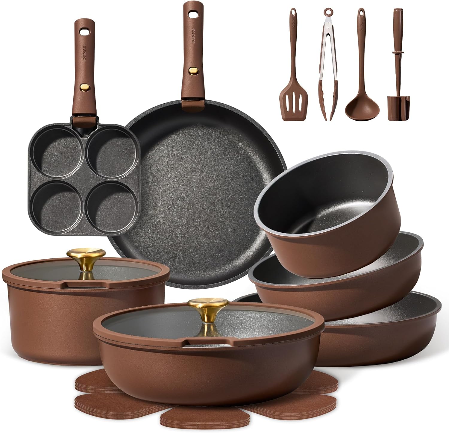CAROTE Pots and Pans Set, Nonstick Cookware Set Detachable Handle, Induction Kitchen Cookware Sets Non Stick with Removable Handle, RV Cookware Set, Oven Safe, Brown