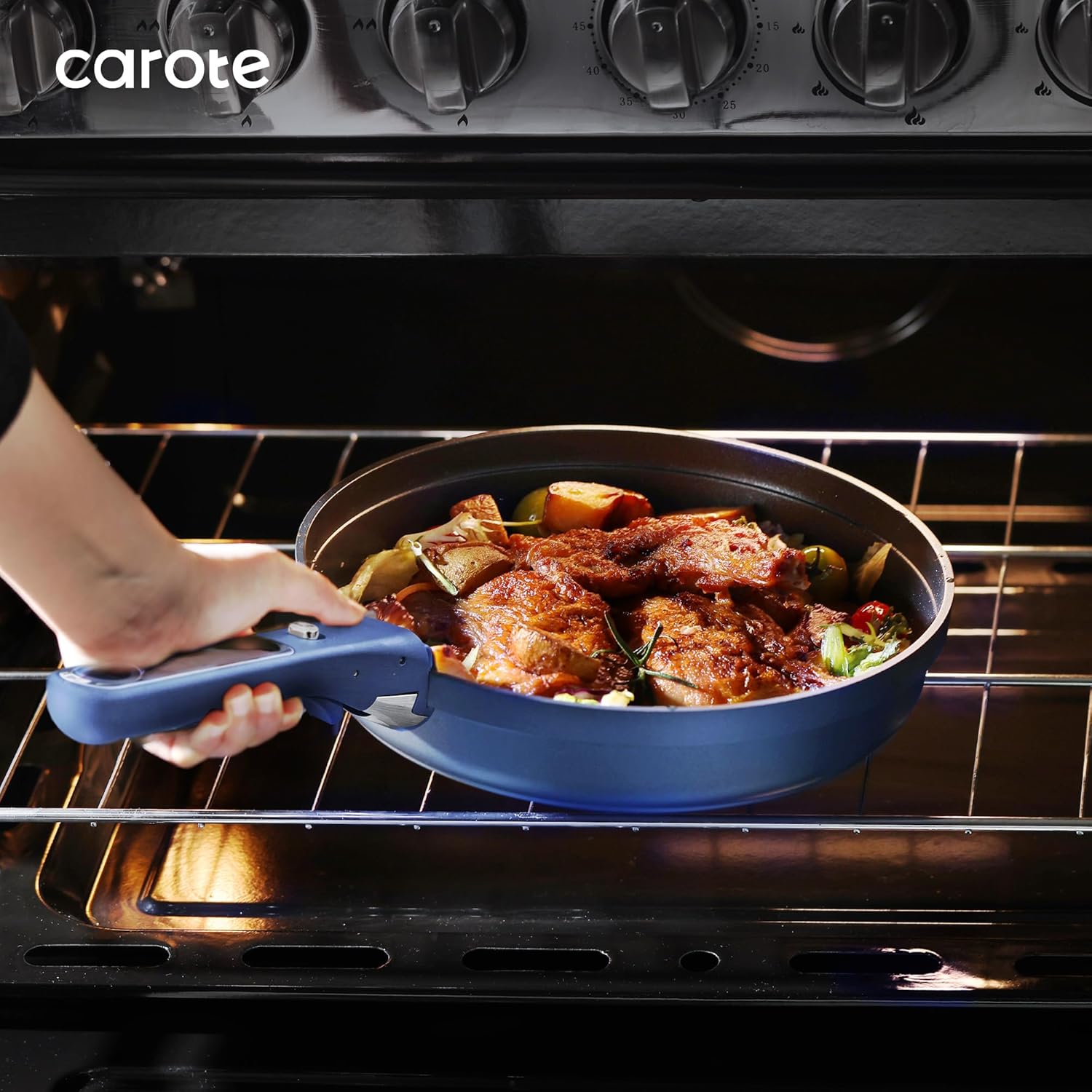 CAROTE 22pcs Pots and Pans Set Non Stick, Nonstick Cookware Set, Dishwasher/Oven/Fridge Safe Pots and Pans, Removable Handle RV Oven Safe Cookware, Induction Kitchen Set, Blue