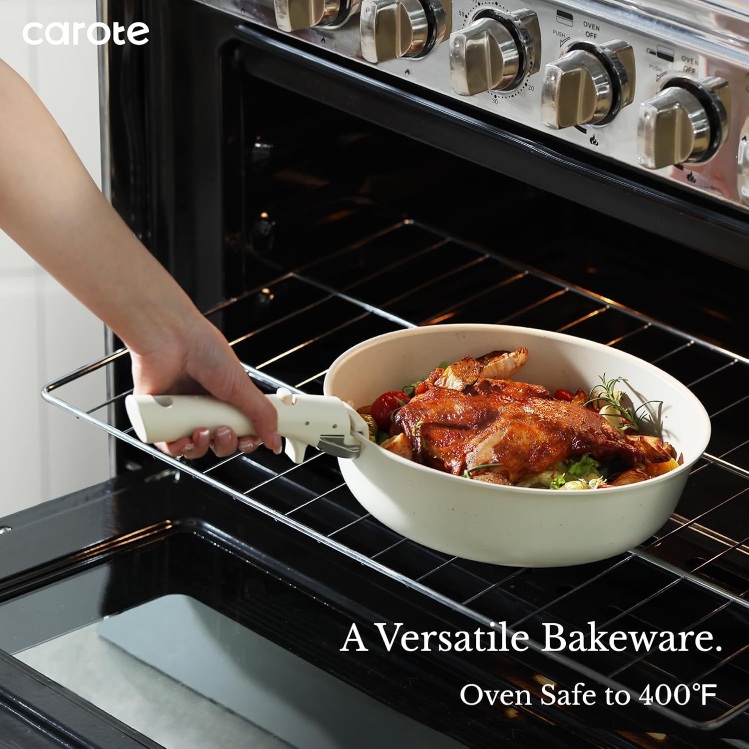 CAROTE 19pcs Pots and Pans Set Non Stick, Nonstick Cookware Set Detachable Handle, Induction Kitchen Cooking Sets with Removable Handle, RV Kitchen, Oven Safe, Taupe