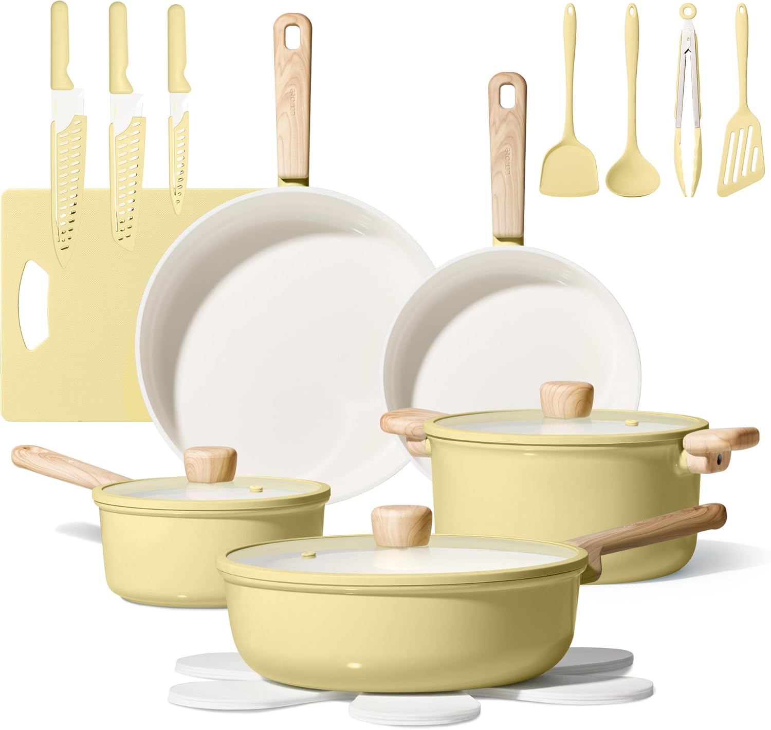 CAROTE  Ceramic Cookware Set, Pots and Pans Non Stick Kitchen Cookware Sets, Pots and Pans Set Cooking Set with Knife Set