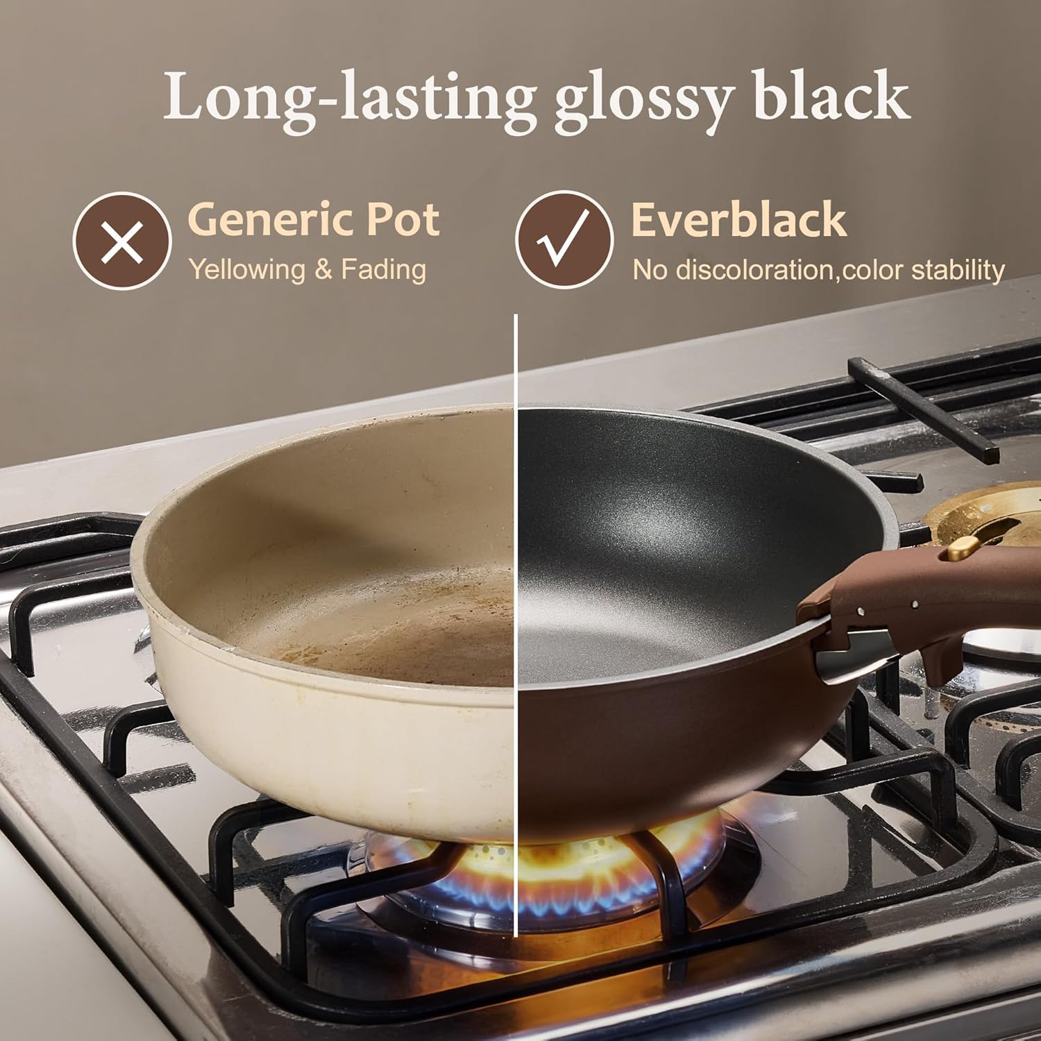 CAROTE Pots and Pans Set, Nonstick Cookware Set Detachable Handle, Induction Kitchen Cookware Sets Non Stick with Removable Handle, RV Cookware Set, Oven Safe, Brown