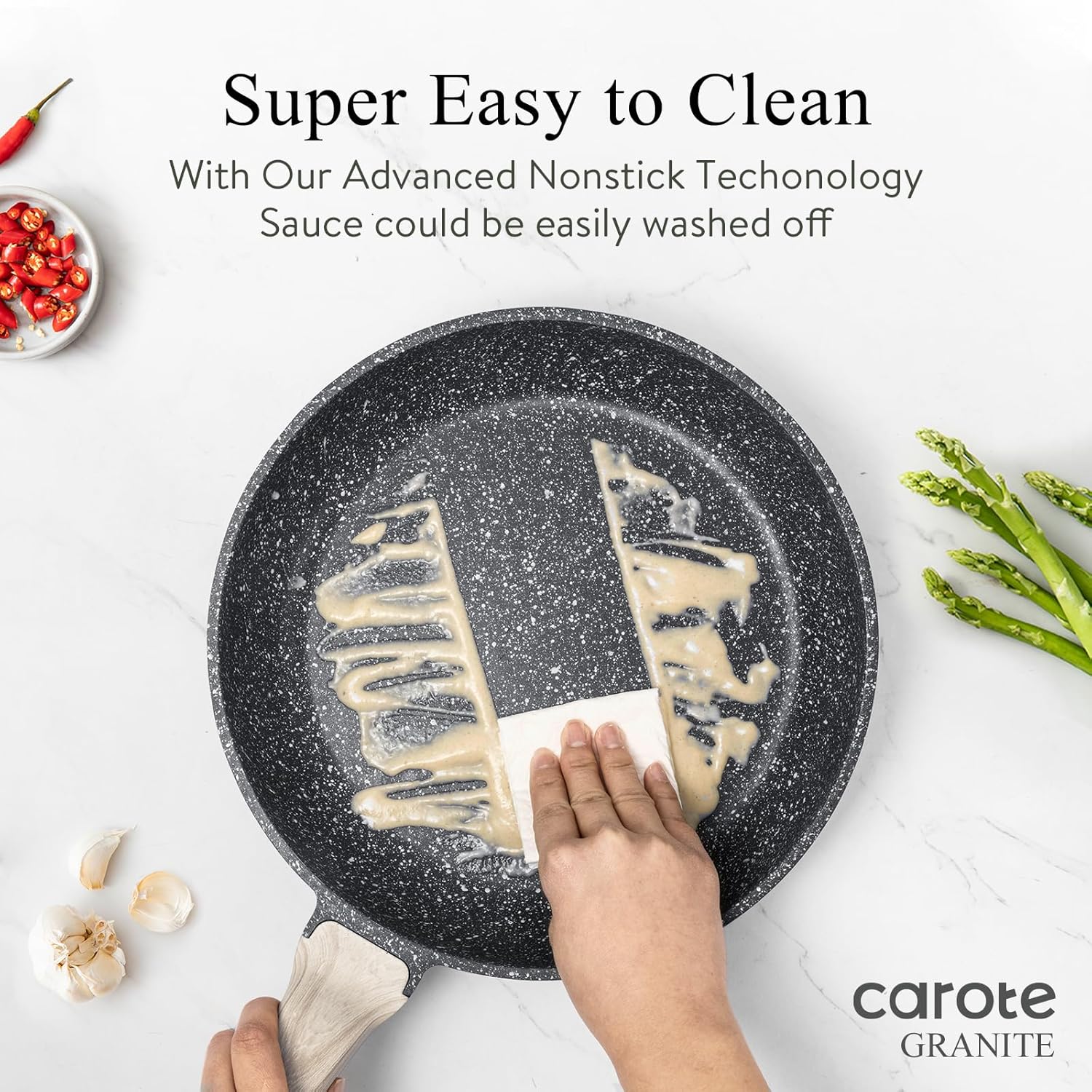 CAROTE 14 Pots and Pans Set Non Stick, Cookware Sets Induction Cookware Granite Cooking Set with Frying Pans, Saucepans, Saute Pan, Extra Large Casserole
