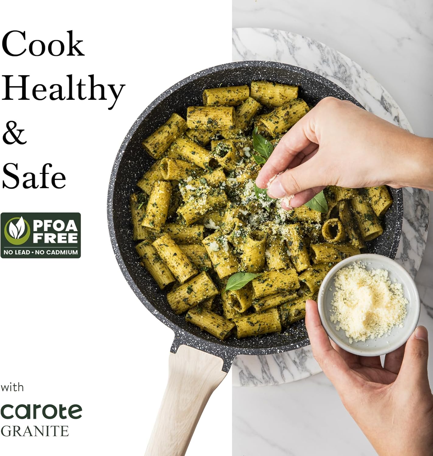 CAROTE 14 Pots and Pans Set Non Stick, Cookware Sets Induction Cookware Granite Cooking Set with Frying Pans, Saucepans, Saute Pan, Extra Large Casserole