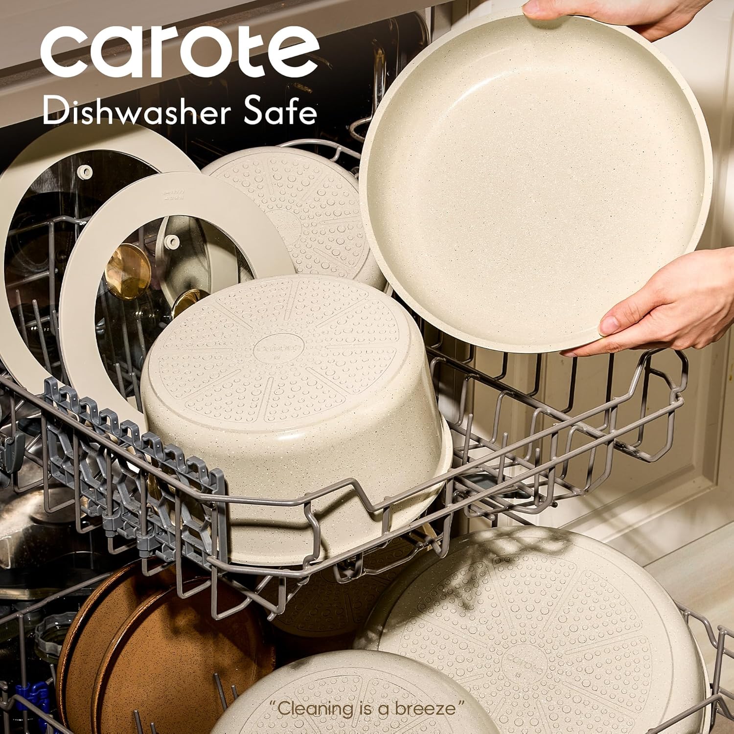 CAROTE Ceramic Cookware Set, Pots and Pans set Non Stick, RV Kitchen Cooking Set Removable Handles, Oven Safe, Induction Cookware, Non-toxic Kitchen Cooking Set, PFAS and PFOA Free