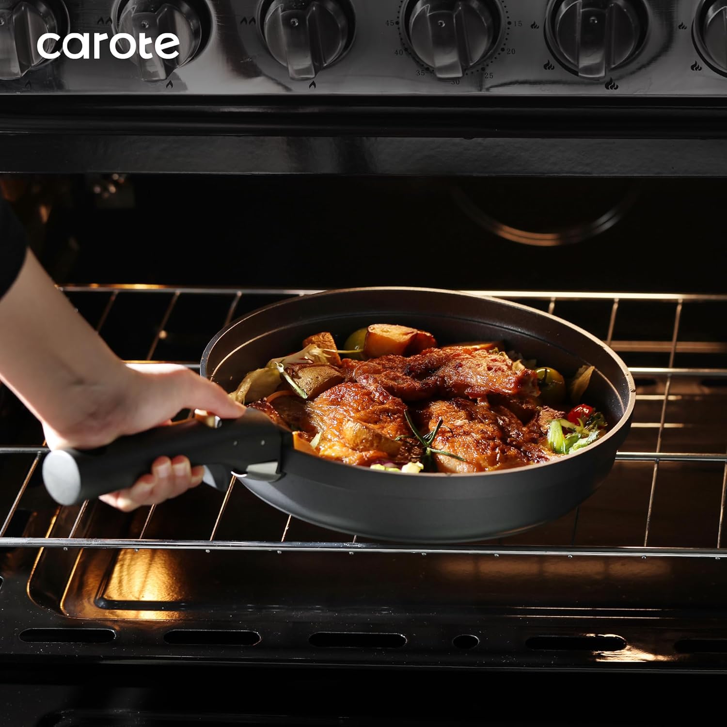 CAROTE Pots and Pans Set Non Stick, Nonstick Cookware Set, Dishwasher/Oven/Fridge Safe Pots and Pans, Removable Handle RV Oven Safe Cookware, Induction Kitchen Set, Black