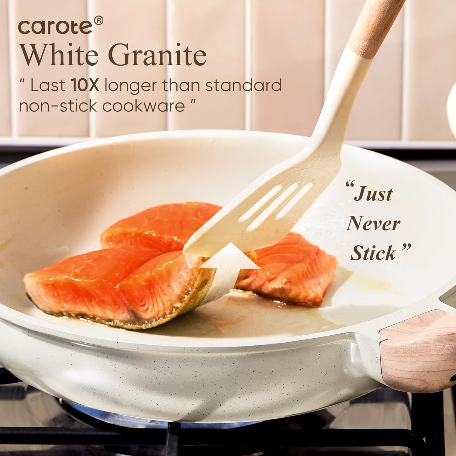 CAROTE Pots and Pans Set, Nonstick Cookware Sets, White Granite Induction Cookware Non Stick Cooking Set w/Frying Pans & Saucepans(PFOS, PFOA Free