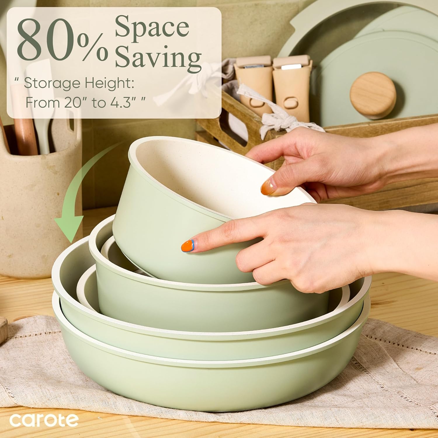 Carote SnapFit Space-Saving Removable-Handle Cookware Set