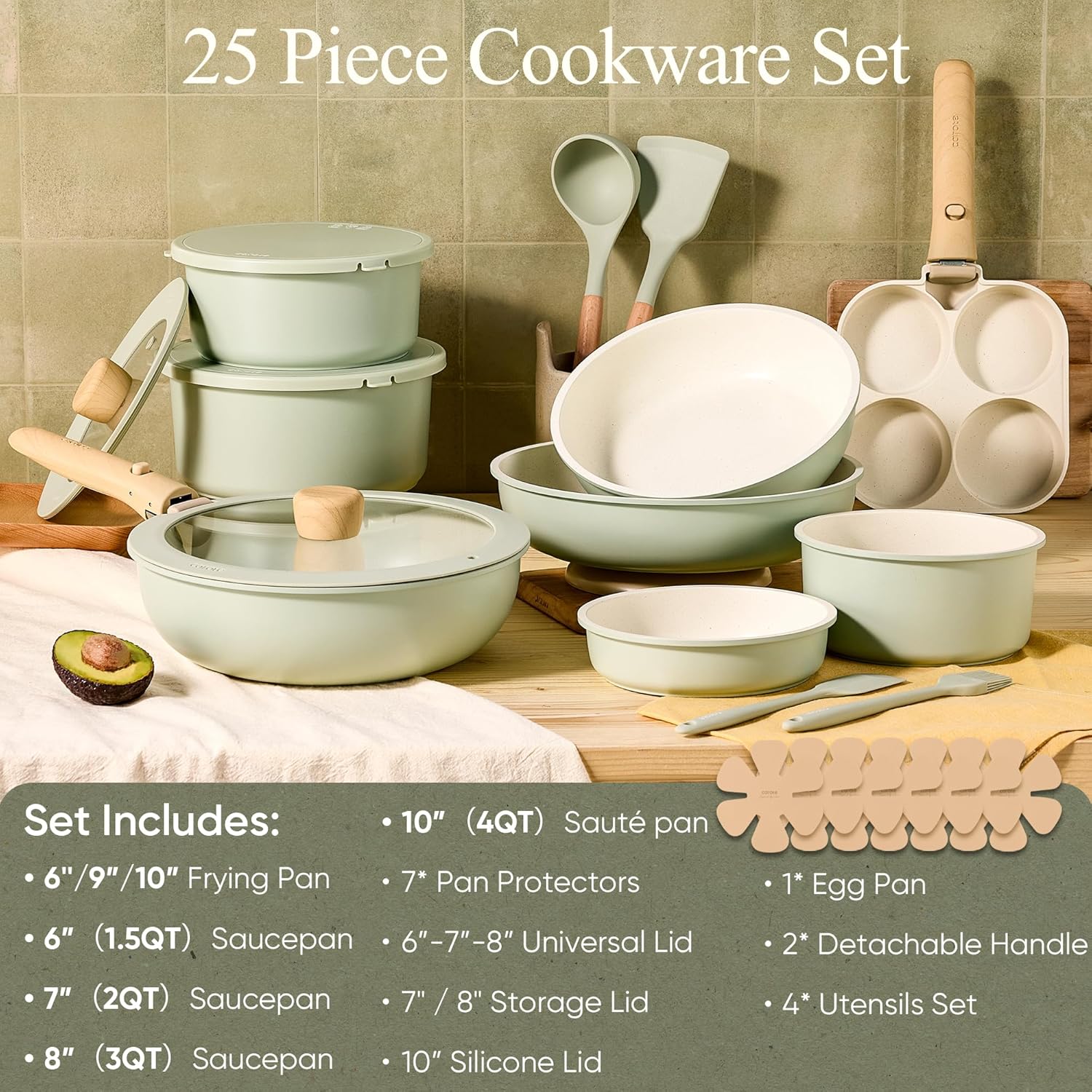 Carote SnapFit Space-Saving Removable-Handle Cookware Set