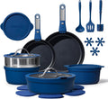 CAROTE 22pcs Pots and Pans Set Non Stick, Nonstick Cookware Set, Dishwasher/Oven/Fridge Safe Pots and Pans, Removable Handle RV Oven Safe Cookware, Induction Kitchen Set, Blue